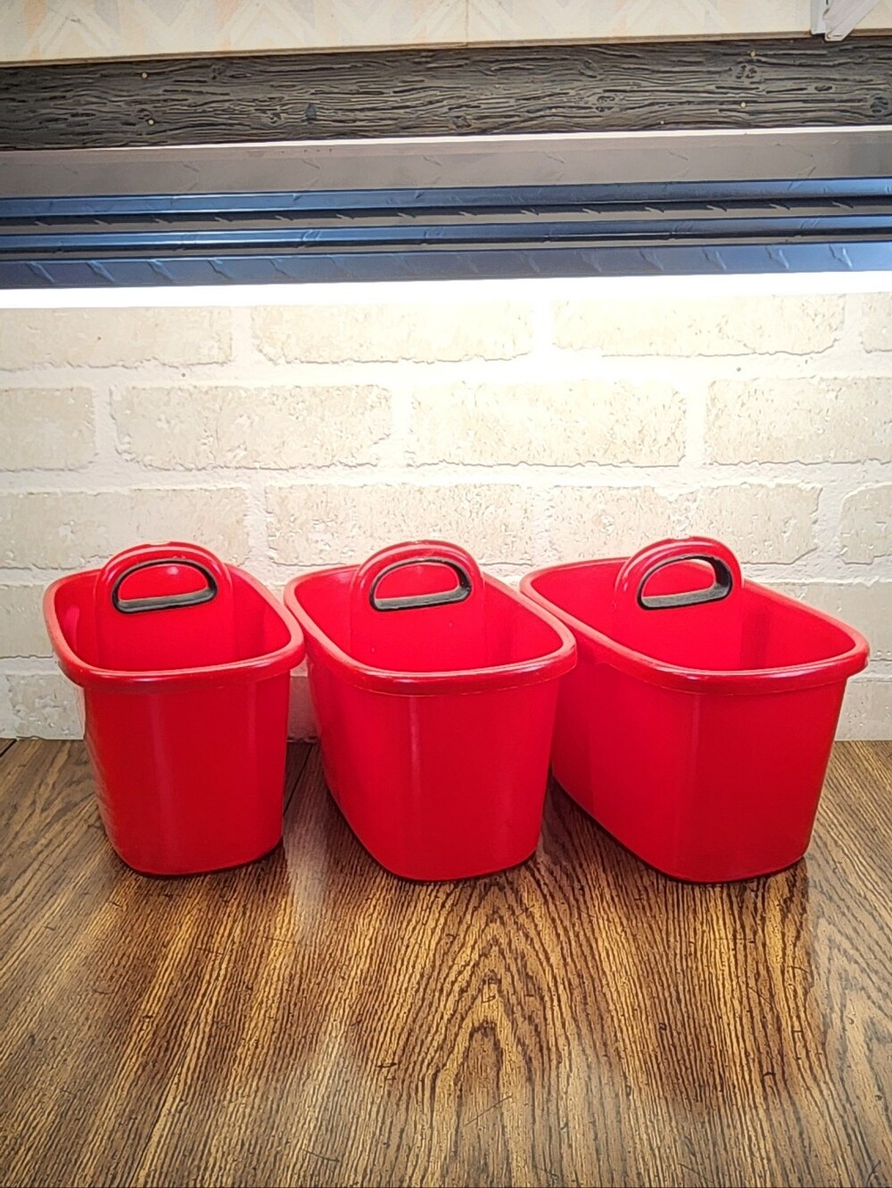 Red Plastic Storage Bins with Handles - Set of 3 - Black Magic